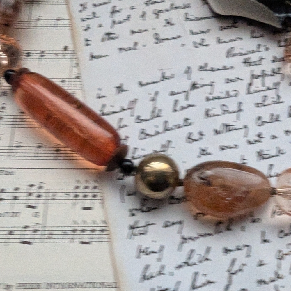 Vintage Amber and Gold Beaded Necklace And Earrings - Picture 2 of 9